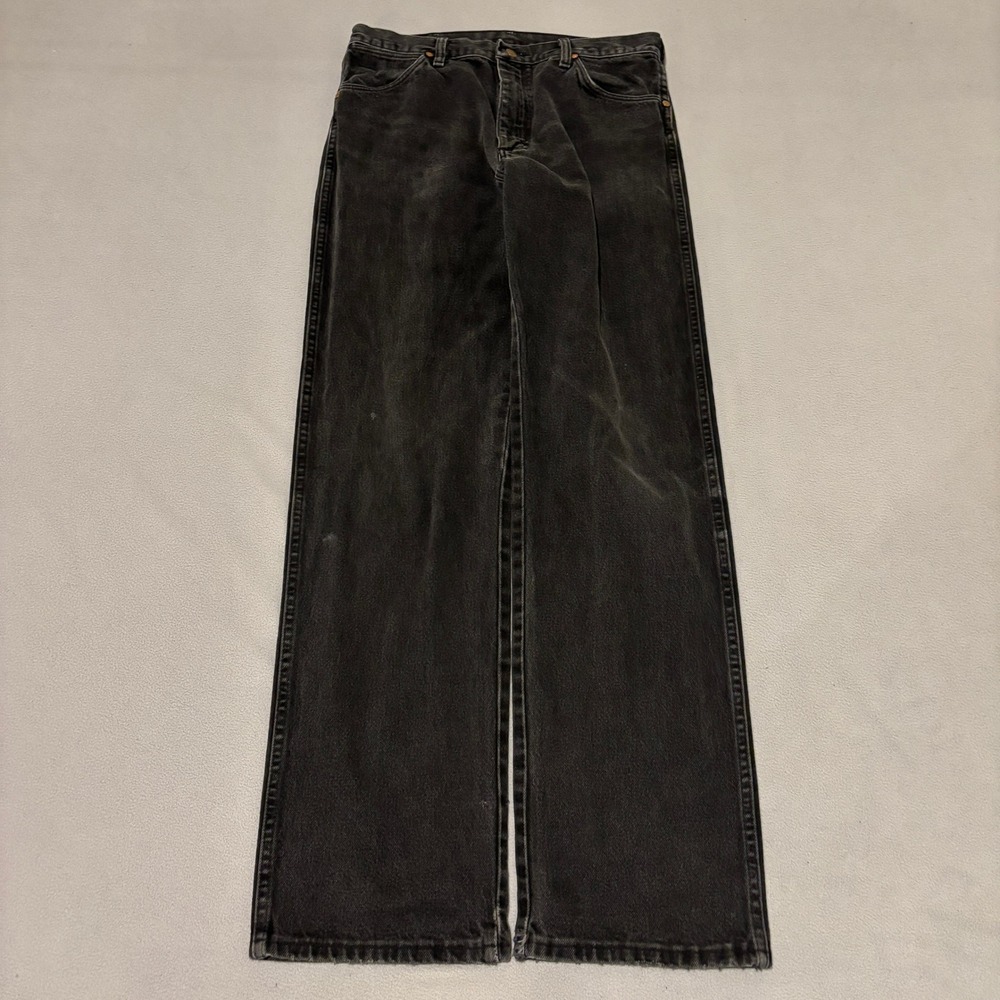 Vintage 90s Wrangler Mens Faded Black Straight Leg Jeans 34x34 Cowboy USA Grunge